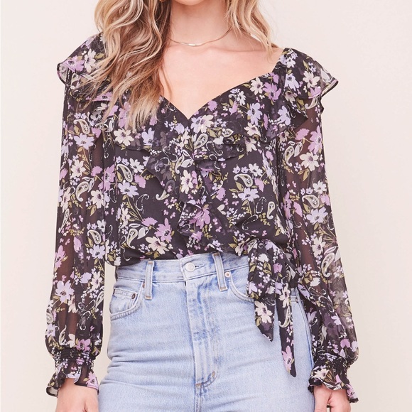 Astr Tops - ASTR the label PERSEPHONE FLORAL WRAP BODYSUIT